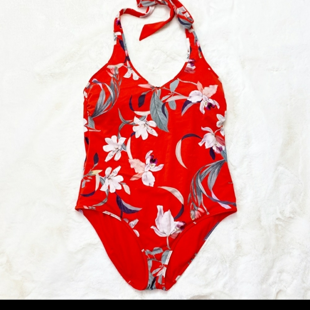 Athleta Waimea Halter One Piece Swim Suit Red L